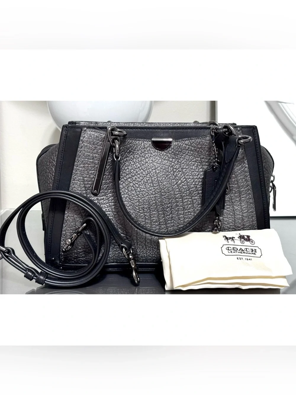COACH Dreamer Satchel 38546 METALLIC GRAPHITE